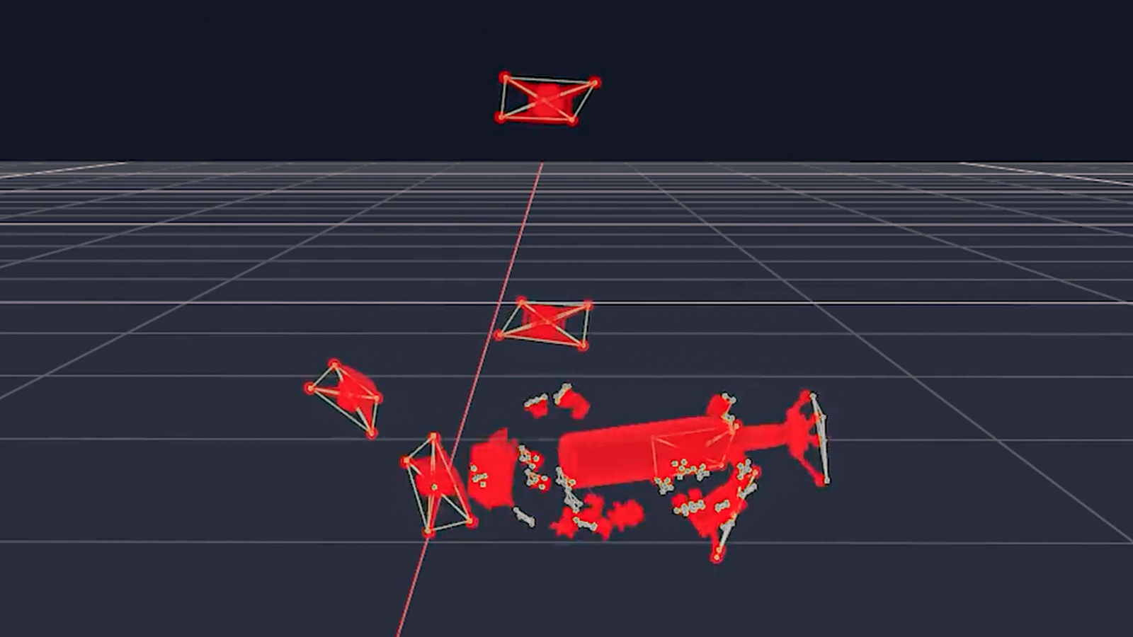 A 3D visualization of motion-capture data recorded by Noitom Robotics, showing human hand and object interactions during a robotic manipulation session. The dataset captures spatial relationships, joint positions, and object trajectories, supporting embodied AI training and precise teleoperation learning models.